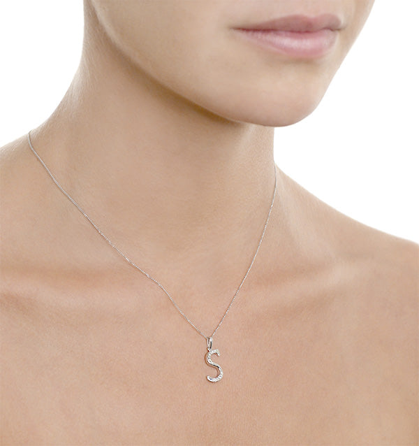 9K White Gold Diamond Initial 'S' Necklace 0.05ct